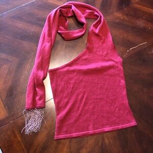 Vintage 90s Asymmetrical Red Knit Wool Top with Scarf